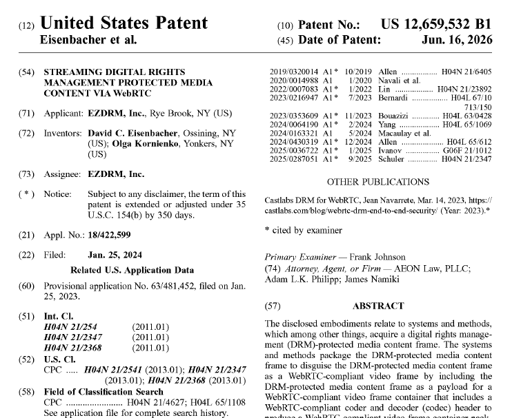 EZDRM Patent Grant 2026